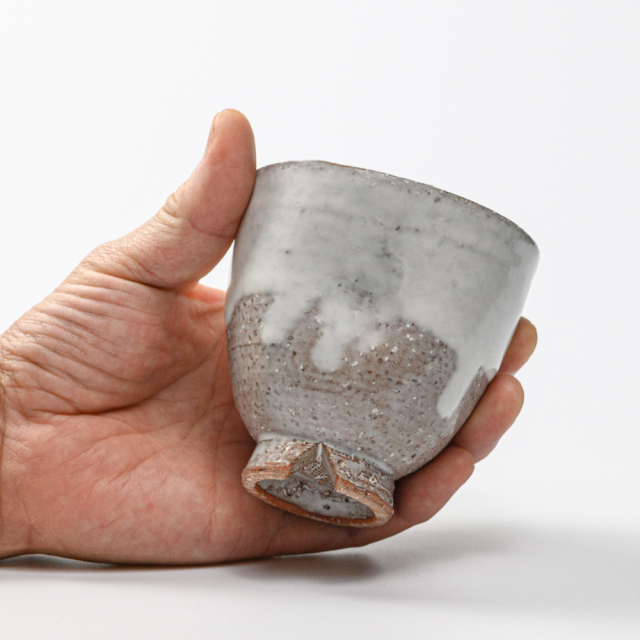 萩焼(伝統的工芸品)フリーカップ白萩掛分け呉器えくぼNo773