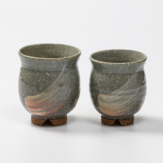 萩焼(伝統的工芸品)湯呑小刷毛青荒丸