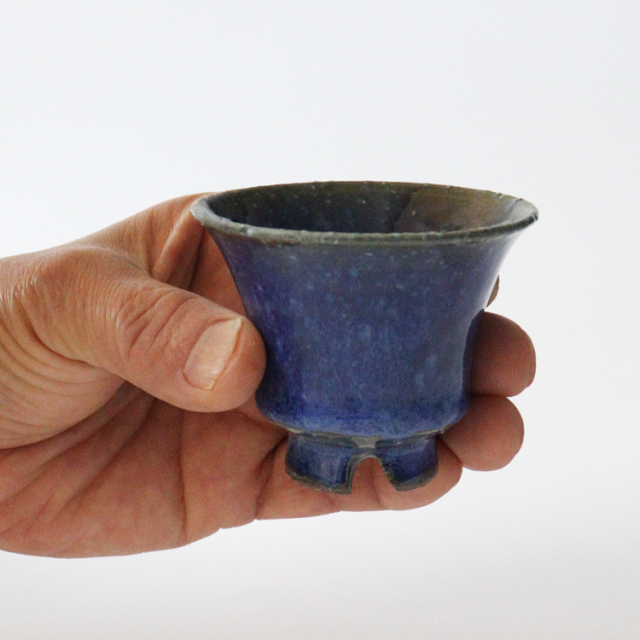 萩焼(伝統的工芸品)ぐい呑透青釉末広No847