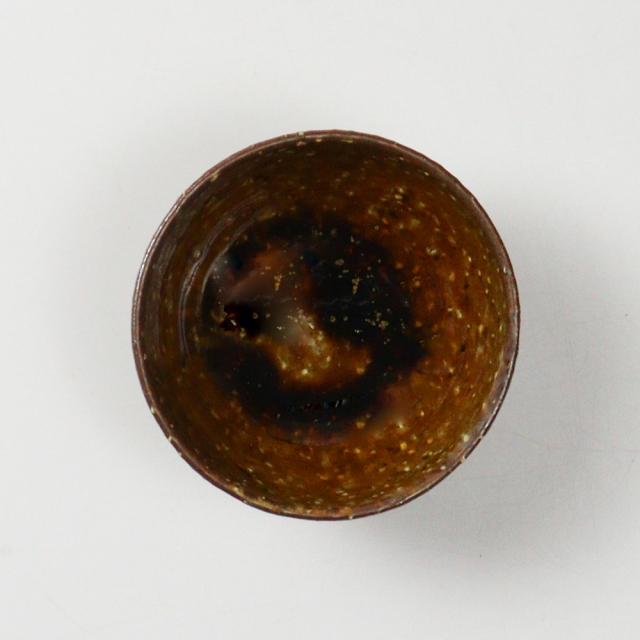 萩焼(伝統的工芸品)盃鉄釉掛分け丸No871