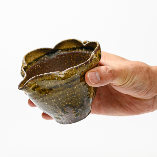 萩焼(伝統的工芸品)酒注ぎ大緑釉木の葉