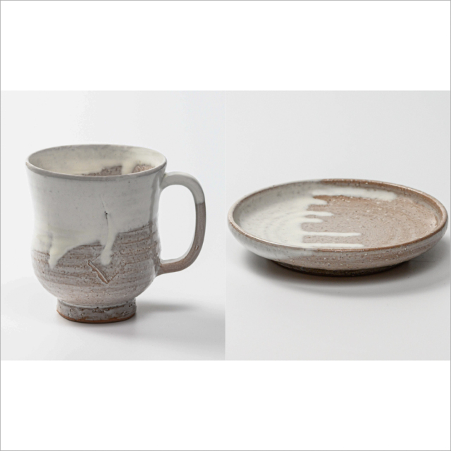 【2022年春から夏のおすすめギフト】No9075・白萩掛分けのジョッキと小皿