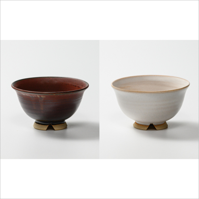 【2022年春から夏のおすすめギフト】No9077・鉄赤釉のご飯茶碗小と白姫のご飯茶碗大