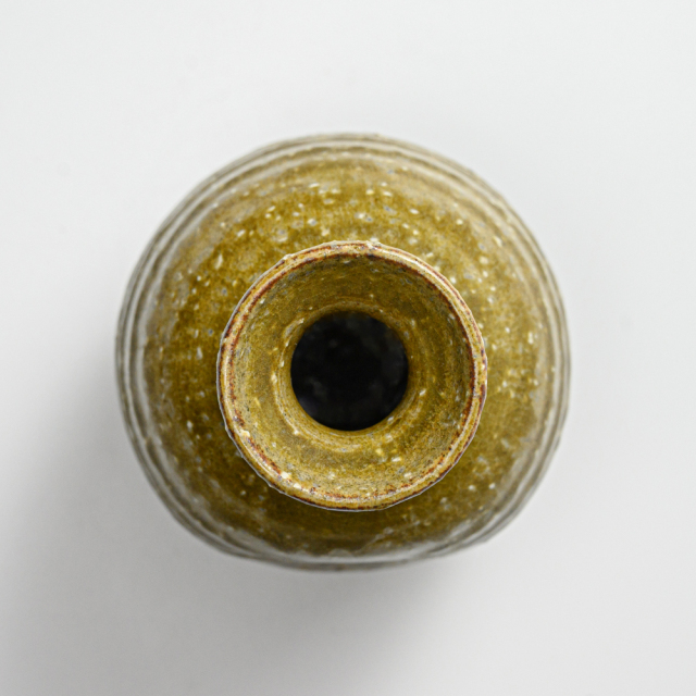 萩焼(伝統的工芸品)徳利緑釉肩丸えくぼ