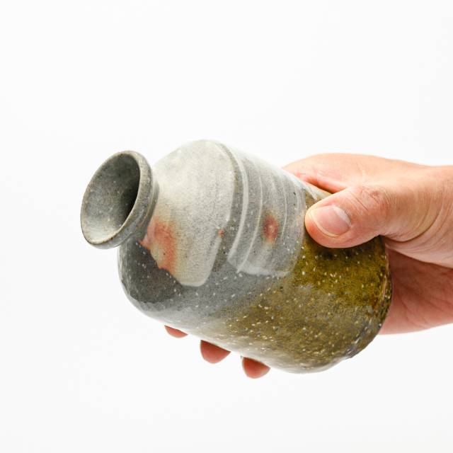 萩焼(伝統的工芸品)徳利掛分け(刷毛青＆緑釉)肩衝