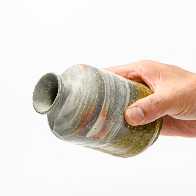 萩焼(伝統的工芸品)徳利掛分け(刷毛青＆緑釉)肩衝四方叩き