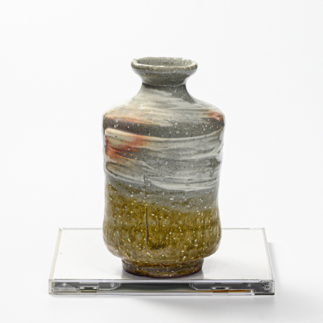 萩焼(伝統的工芸品)徳利掛分け(刷毛青＆緑釉)肩衝四方叩き