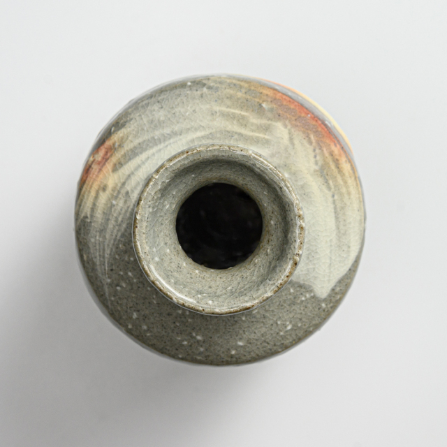 萩焼(伝統的工芸品)徳利掛分け(刷毛青＆緑釉)肩衝四方叩き