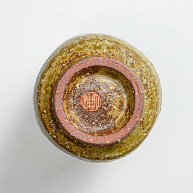 萩焼(伝統的工芸品)徳利掛分け(刷毛青＆緑釉)肩衝四方叩き