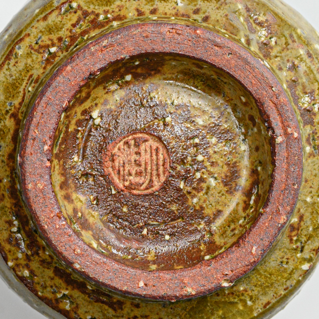 萩焼(伝統的工芸品)徳利掛分け(刷毛青＆緑釉)肩衝四方叩き