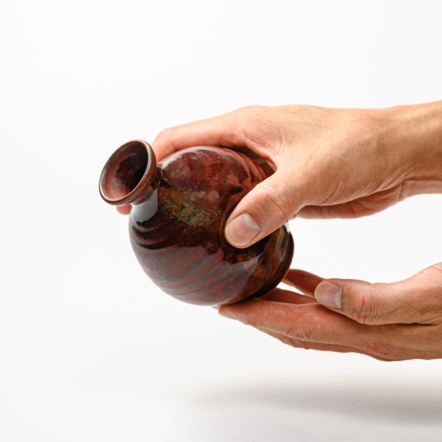 萩焼(伝統的工芸品)徳利鉄赤釉丸えくぼ