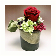 萩焼(伝統的工芸品)ミニ花器小掛分け(黒釉＆わら)筒穴無しNo1682