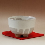 萩焼(伝統的工芸品)抹茶碗白萩掛分け半筒