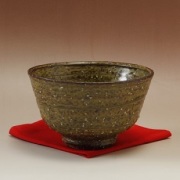 萩焼(伝統的工芸品)抹茶碗特緑釉荒端反