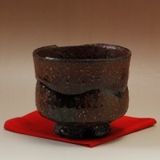 萩焼(伝統的工芸品)抹茶碗特上鉄赤釉鬼荒半筒筆洗線彫