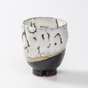 萩焼(伝統的工芸品)湯呑小掛分け(鬼白松＆黒釉)呉器ヘラメNo18