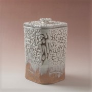 萩焼(伝統的工芸品)水指鬼白松四方面取(共蓋付)