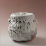 萩焼(伝統的工芸品)水指鬼白竹胴締耳付(共蓋付)