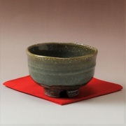 萩焼(伝統的工芸品)茶楽抹茶碗鉄青釉半筒3点セット付