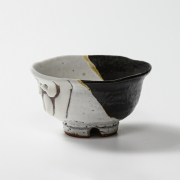 萩焼(伝統的工芸品)飯碗大掛分け(鬼白荒松＆黒釉)朝顔No360