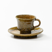 萩焼(伝統的工芸品)カップ＆ソーサ緑釉端反No508