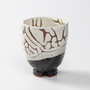 萩焼(伝統的工芸品)湯呑大掛分け(鬼白特＆黒釉)呉器ヘラメNo57