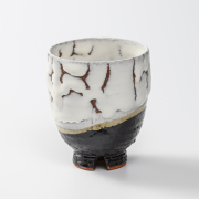 萩焼(伝統的工芸品)湯呑大掛分け(鬼白松＆黒釉)呉器ヘラメNo58