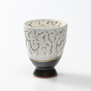 萩焼(伝統的工芸品)タンブラー大掛分け(鬼白松＆黒釉)呉器撥高台No732