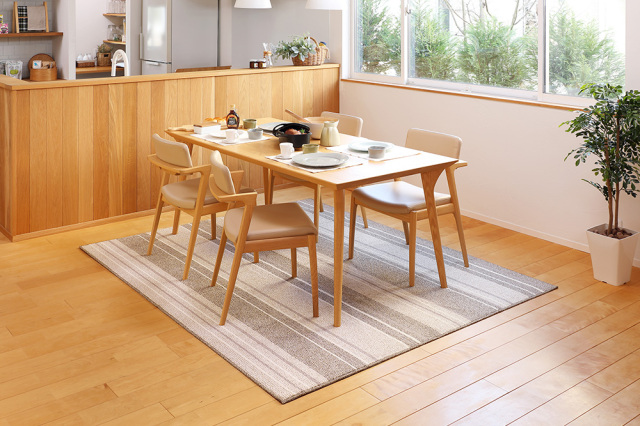 モダンダイニングラグ　220ｘ250cm キッチンマット付き　ベージュ ラグ はっ水 撥水 ダイニング 3畳 220x250 ラグマットおしゃれ 絨毯