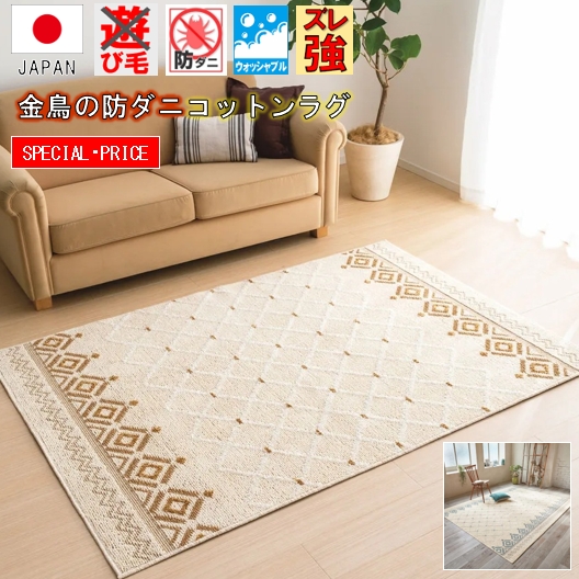 最終プライス ラグ 洗える おしゃれ 北欧 2畳 二畳 ラグマット 綿 コットン 夏物 カーペット 洗濯 ウォッシャブル 金鳥の防ダニ 品名 廃番 Cn 12 2帖 190 190cm 北海道 絨毯 ラグ専門店 大漁カーペット