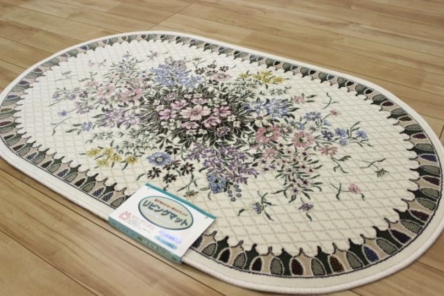 日本製　モケット 楕円 花柄 玄関マット　OSR【ブーケ/ダ円 60×90】 ダ円 60×90cm