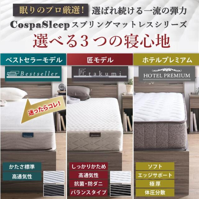 棚・コンセント・引き出し収納付のベッド【ダブルサイズ/ホテル