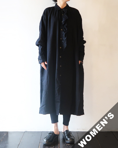 GUPTIHA - Hand Span Cotton Linen_Dress - BLACK グプティハ ハンドスパン コットン リネン ドレス