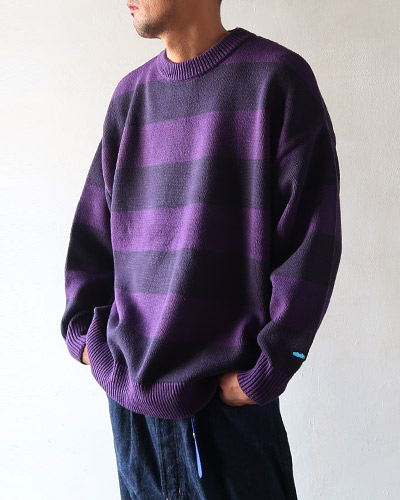 KAVU カブー ボーダーニット NAVY×PURPLE