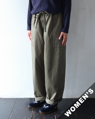 homspun ホームスパン 高密度ウェポンひも付きギャザーパンツ GREEN