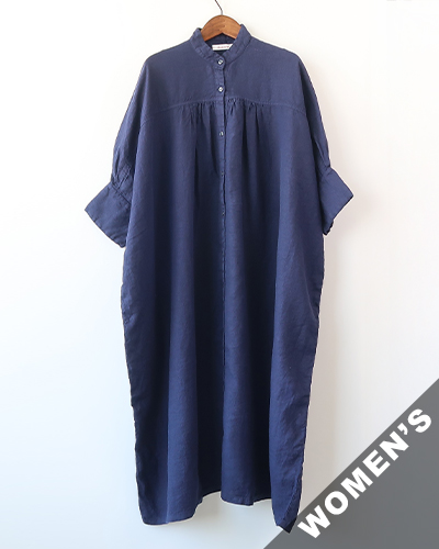 Honnete - 3/4 SLV Long Gather Dress - INK BLUE オネット ロングギャザードレス