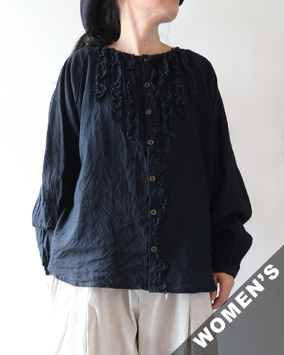 GUPTIHA - Hand Span Cotton Linen_Shirts - BLACK グプティハ ハンドスパン コットンリネン シャツ