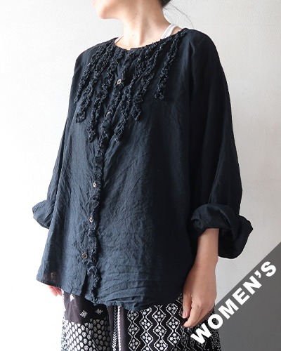GUPTIHA - Hand Span Cotton Linen_Shirts - BLACK グプティハ ハンドスパン コットンリネン シャツ