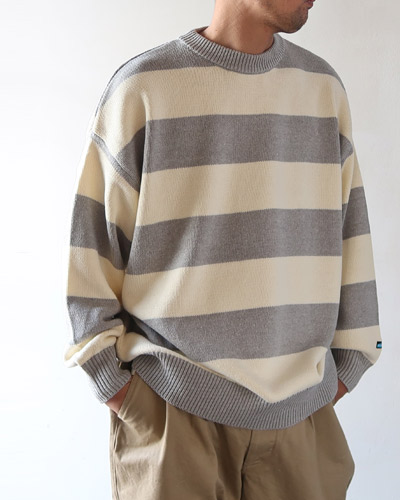 KAVU カブー ボーダーニット GRAY×NATURAL
