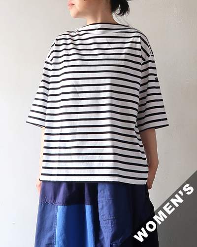 SAINT JAMES セントジェームス 薄手コットンボーダーボートネックルーズドロップTシャツ NEIGE×NOIR メール便可