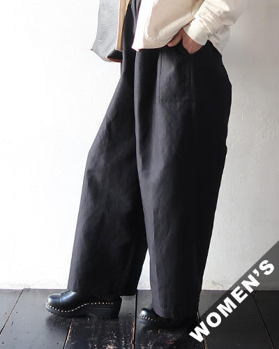 homspun ホームスパン ウールリネン ギャザーワイドパンツ