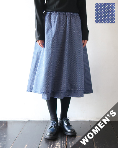 homspun ホームスパン 水玉プリント ラップフレアスカート BLUE