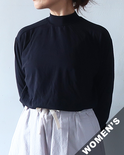 homspun ホームスパン 60/1天竺 ハイネック プルオーバー BLACK メール便可