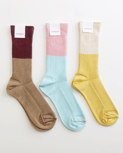 homspun ホームスパン コットンウール配色ソックス メール便可