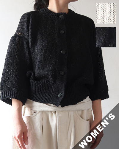 comm. arch. - Hand Framed Cotton Silk Crew Neck Cardigan コムアーチ ハンドフレーム コットン シルク クルーネック カーディガン