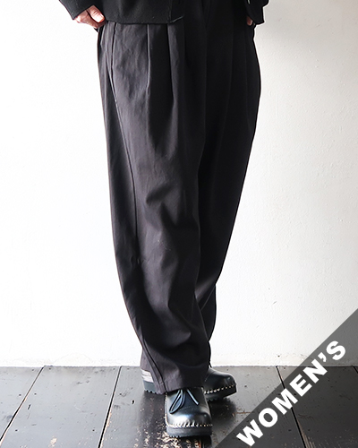 evam eva - cotton tuck wide pants - 90 BLACK エヴァムエヴァ コットンタックワイドパンツ