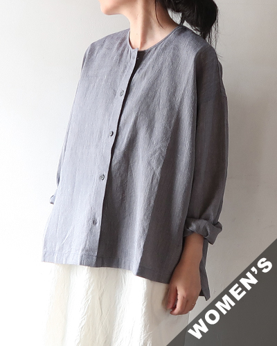 evam eva - linen washi no collar shirt エヴァムエヴァ リネンワシ ノーカラーシャツ