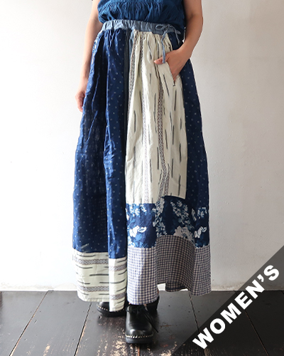 KAPITAL キャピタル パッチワーク ギャザースカート INDIGO