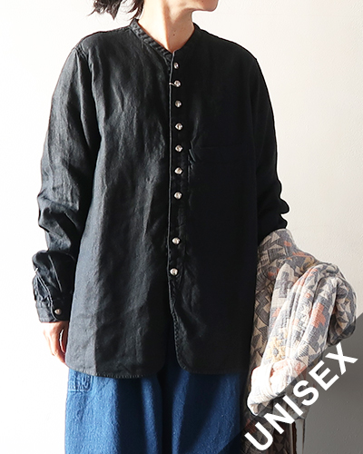 KAPITAL キャピタル ガーゼリネン ヘリンボン スタンドペニーシャツ BLACK