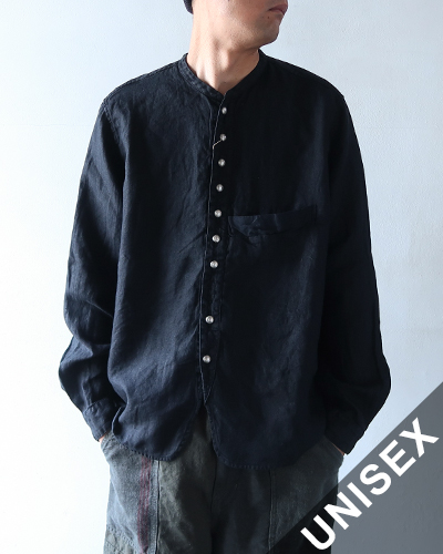 KAPITAL キャピタル ガーゼリネン ヘリンボン スタンドペニーシャツ BLACK